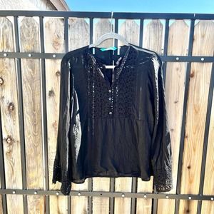 JOHNNY WAS Black Lace Neckline Blouse